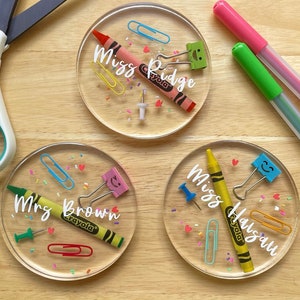 Posavasos de resina personalizado para profesores / Regalo para profesores / Regalo de agradecimiento para profesores / Regalo de fin de trimestre / Regalo para auxiliares docentes (Reino Unido)