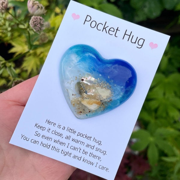 Handmade Resin Beach Design Pocket Hug/ Gift/ Keepsake/ Gift For Her/Resin Heart/ Personalised Pocket Hug/ Beach Keepsake