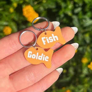 Custom Small Cat Tags, Fish Cat ID Tags, Engraved Cat Tag