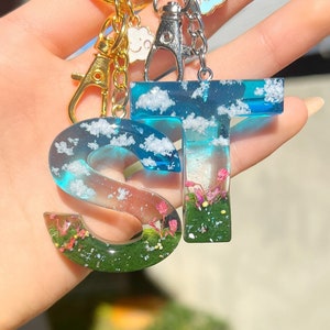 Personalized initial keychain, Cloud Keyring, initial keychains