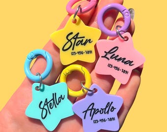 Personalized Star Pet ID Tag - Pastel Dog Tag - Chubby Star Pet Tag