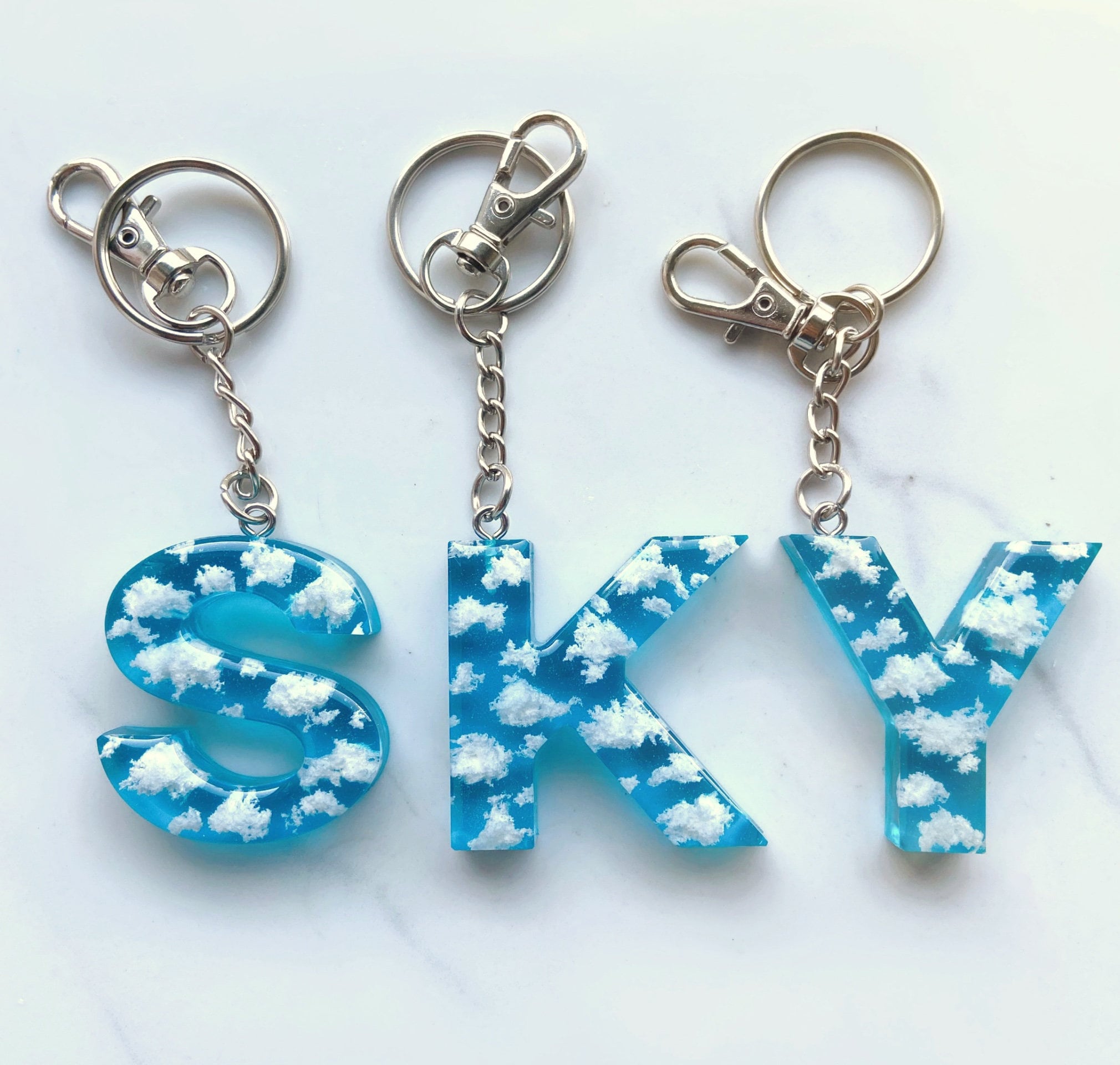 Cloud Keychain Resin Handmade Custom Keychains Initial Etsy