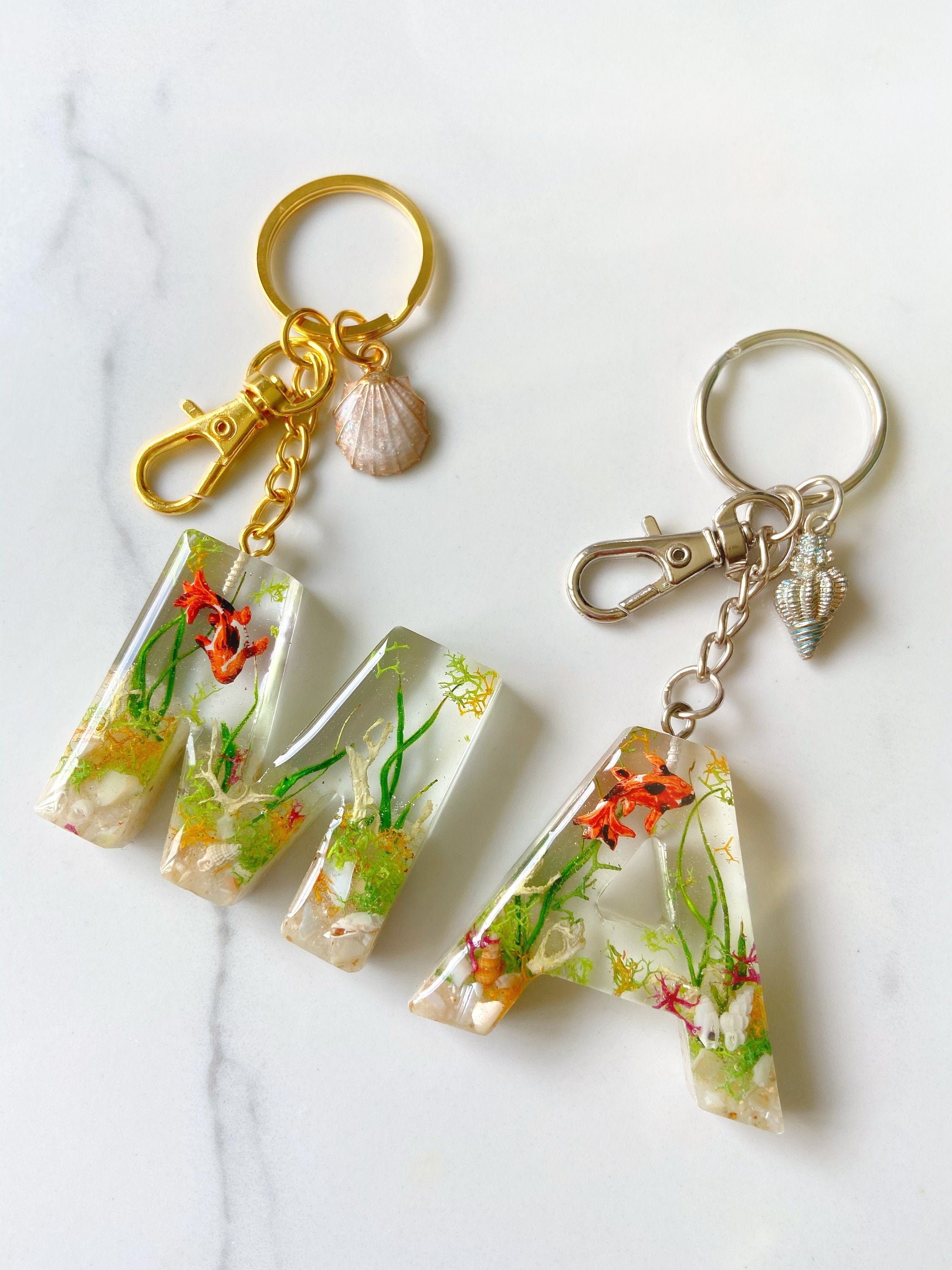 Aquarium Keychain Goldfish Resin letter Keyring Koi fish Etsy