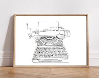 Gifts for Writer Typewriter Art Print Download Vintage Typewriter Writer Gift Writer Painting Black and White Art Print Minimalist Wall Art