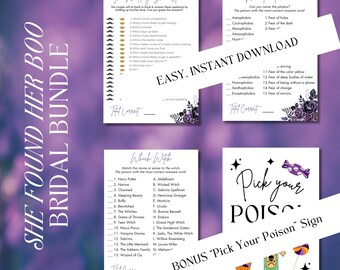 She Found Her Boo Bridal Shower Games Which Witch Name The Phobia Wedding Shoe Game Goth Bridal Shower Pick Your Poison Sign