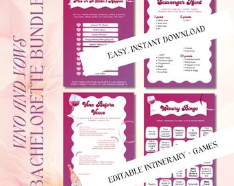 Vino Before Vows Bachelorette Party Bundle Bachelorette Itinerary Bachelorette Weekend Games Winery Bingo Bachelorette Scavenger Hunt