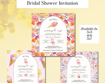 Ice Cream Bridal Shower Invitation She's Been Scooped Up Bridal Shower Invite Editable Template Purple Pink Floral Brunch Invitation