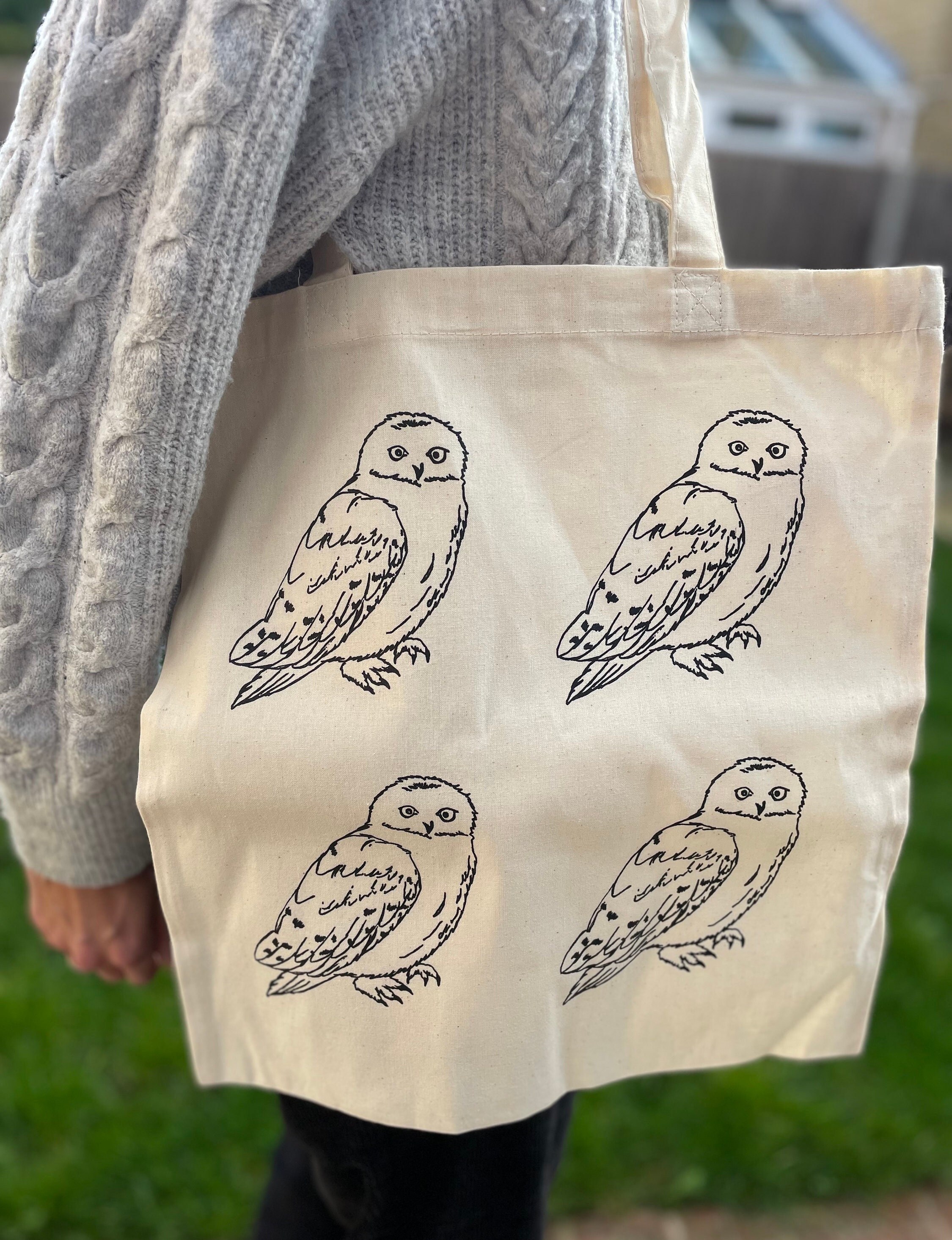 Hand illustrated Owl design tote bag