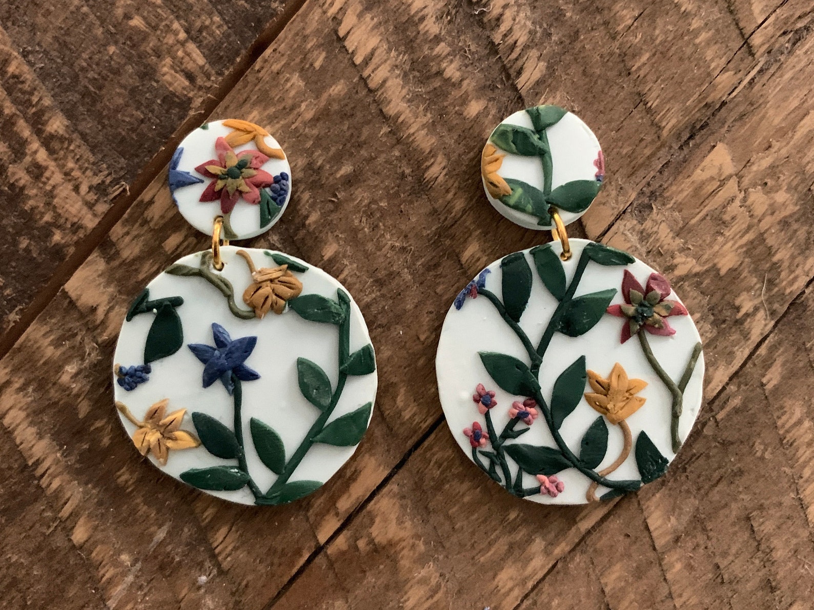 Autumn Wildflowers Circular handmade polymer clay earrings Etsy