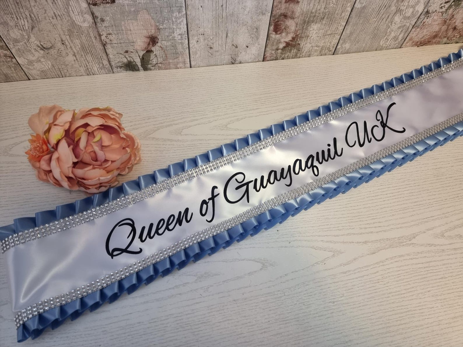 PERSONALISED 'DIAMANTE' SASH Child Size | Satin Ribbon With Frills ...