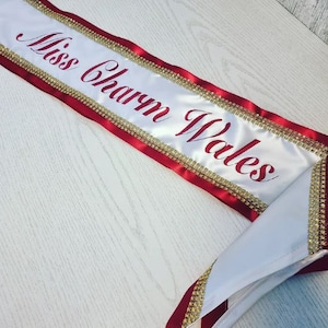 CHILD &#39;DIAMANTE&#39; SASH | Personalised Kids Size Satin Ribbon | Fancy Dress | Birthday Party | Pageant Princess | Competition Award Winner