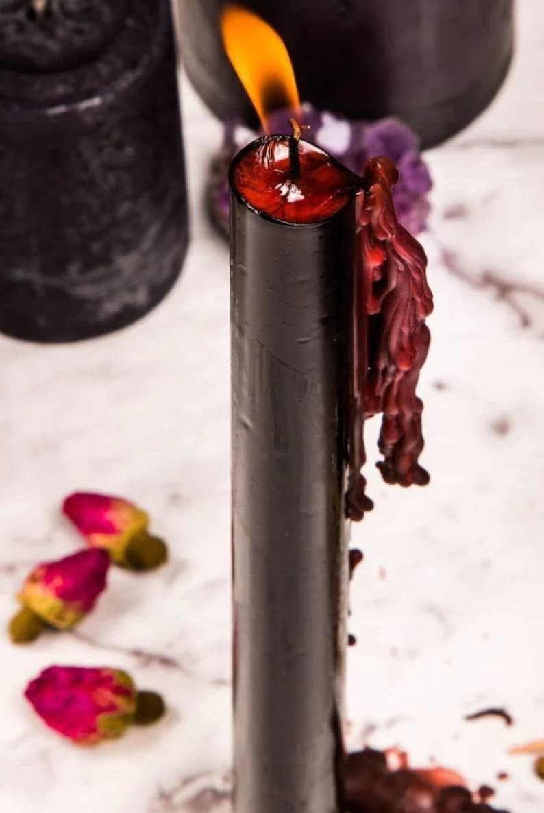 VAMPIRE TEARS CANDLE Red & Black bleeding Pillar / Taper Etsy