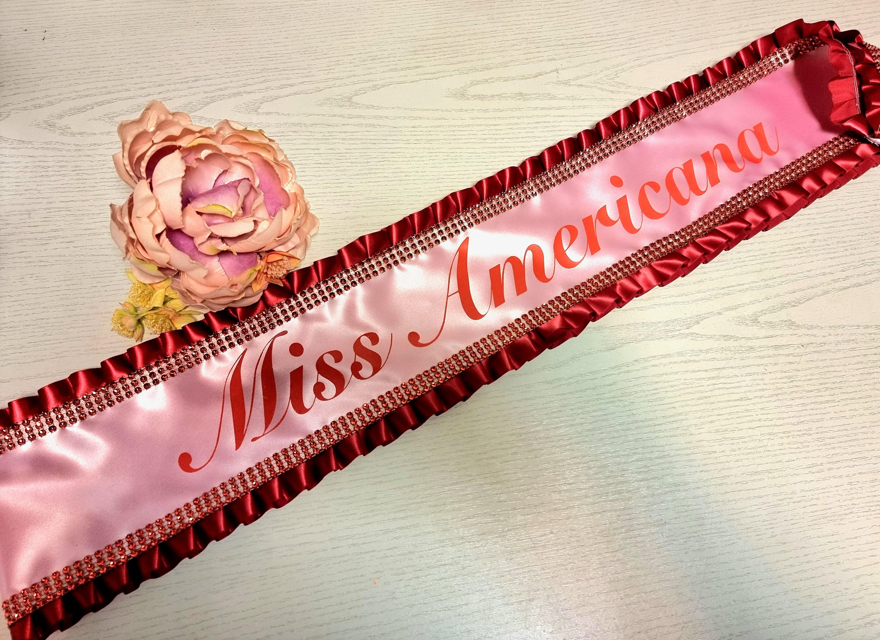 PERSONALISED 'DIAMANTE' SASH Child Size | Satin Ribbon With Frills ...