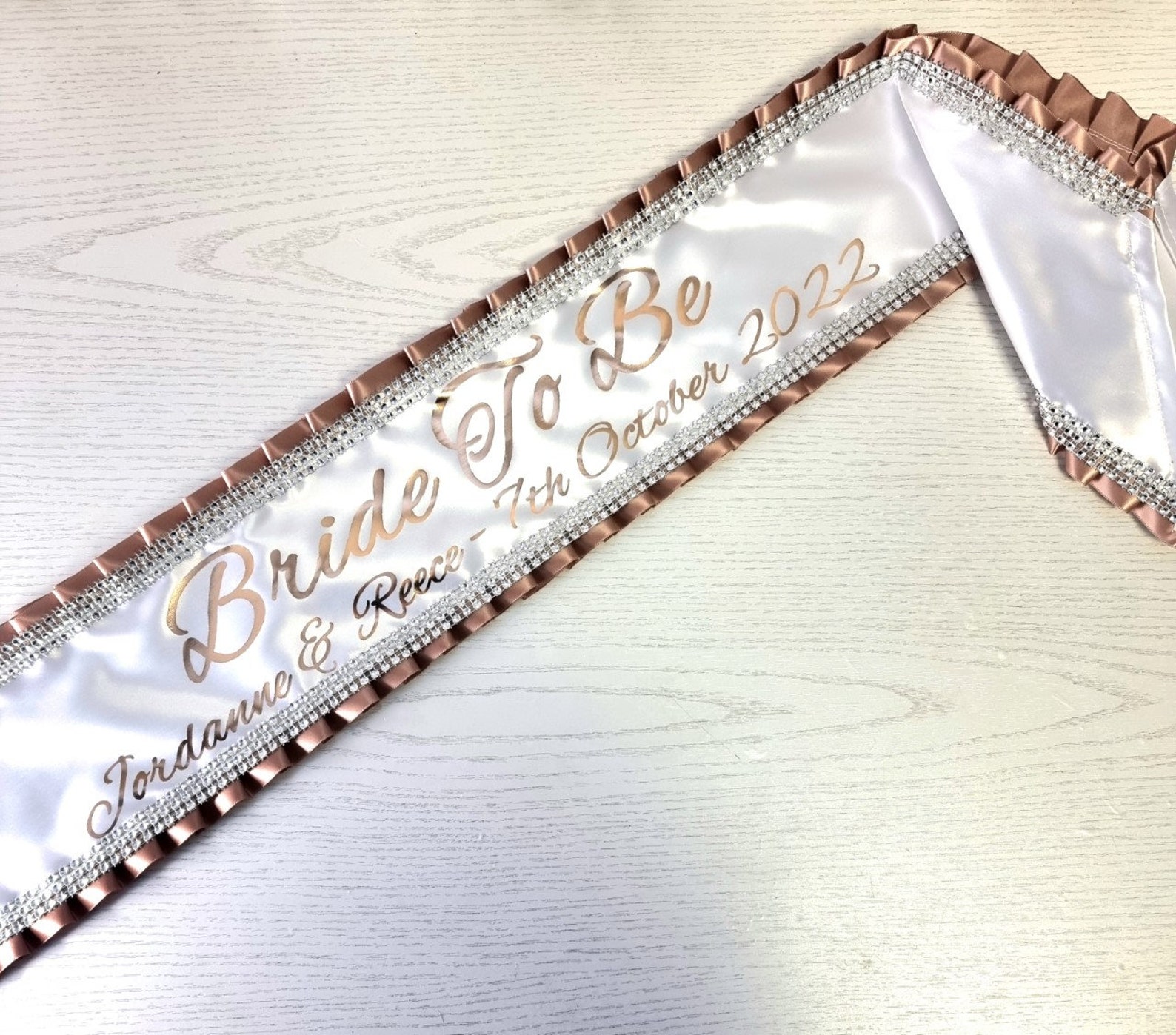 PERSONALISED 'DIAMANTE' SASH | Satin Ribbon With Frills & Bling Trim ...