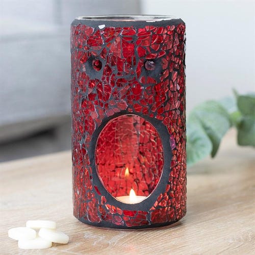 CRACKLE OIL BURNER |Red Tall Pillar Glass Wax Melt Candle Warmer | New Home Fragrance Christmas Decor Gift | Halloween