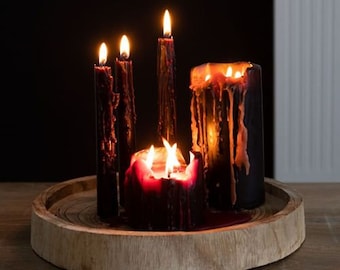 VAMPIRE TEARS CANDLE | Red & Black ‘Bleeding’ Pillar / Taper Candle | Gothic Witch Spells | Autumnal Home Decor Gift | Magic Spiritual