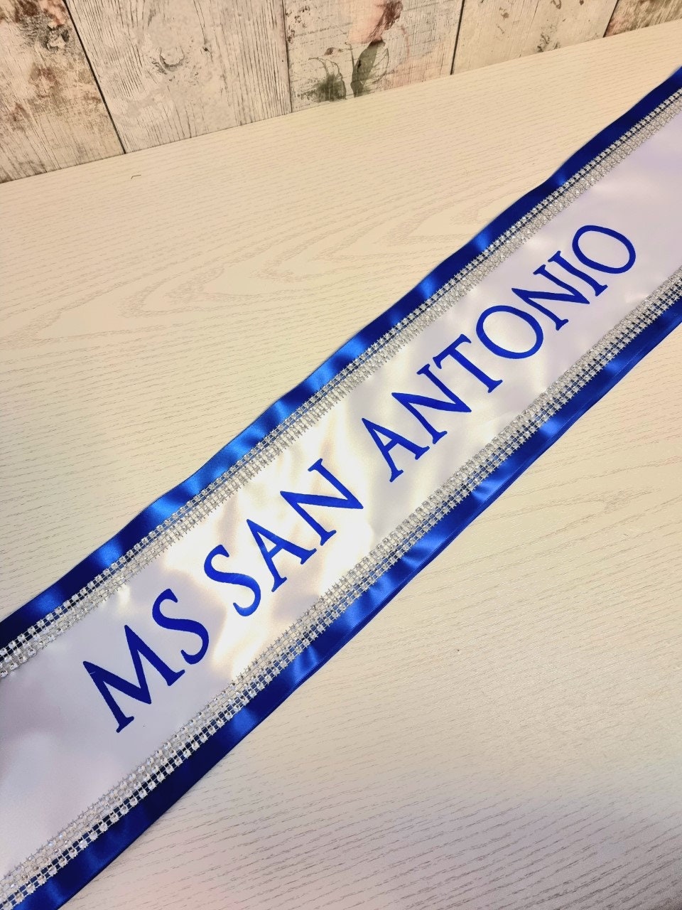 Pageant Hand Ribbon PERSONALISED 'DIAMANTE' SASH | Satin Ribbon | Hen Party | Fancy Dress ...