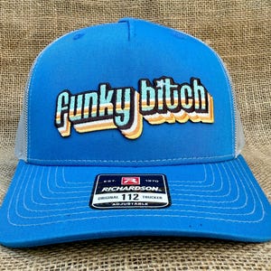 Funky Bitch Trucker Hat - Cobalt Blue/ Grey - Round Brimmed - Embroidered Patch