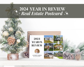 Year In Review Postcard Real Estate Template , Modern Holiday Card , Happy New Year 2025 Realtor Marketing Canva