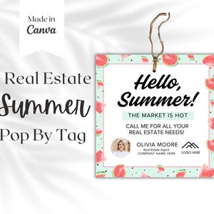 Zomer makelaar pop-by-tags afdrukbare kaart onroerend goed marketing sjabloon cadeaubon, instant download, listingpresentatie