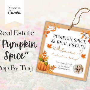 Épices de citrouille et conseils immobiliers, étiquette d'automne, cadeau pour agent immobilier, étiquette pour Thanksgiving, appréciation du client, image de marque pour agent immobilier