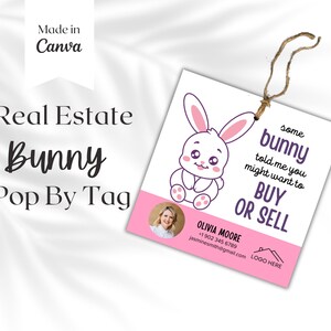 Makelaar Pasen pop op tags, Happy Easter Bunny Tags afdrukbare, cadeaukaartjesjabloon, bedankkaart, waardering van de klant, onroerend goed