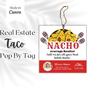 Cinco de Mayo Pop op tags, afdrukbare tagsjabloon voor makelaarsbranding, bedanktag, vastgoedmarketing