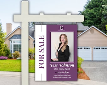 Vastgoed te koop teken, onroerend goed werf teken, makelaar marketing, te koop sjabloon,