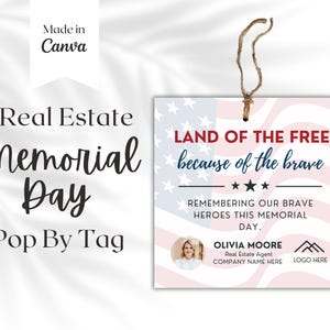 Memorial Day makelaar pop door tags afdrukbare kaartsjabloon, onroerend goed branding cadeaubon, instant download, listingpresentatie