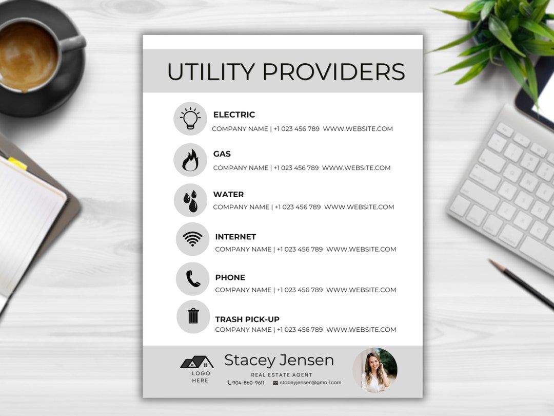 Utilities Checklist Table Utility Providers, Local Services, Utilities List, Utilities Template ...