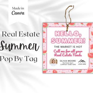 Zomer makelaar pop-by-tags afdrukbare kaart onroerend goed marketing sjabloon cadeaubon, instant download, listingpresentatie