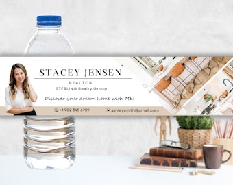 Customizable Real Estate Agent Bottle Label Template - Instant Download
