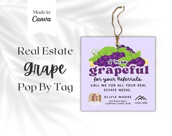 Grapeful Pop by Tag, Candy  Gift Tags , Client Appreciation Realtor Marketing, Real Estate Branding, Thank you cards, gift tag template