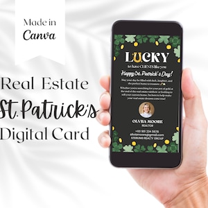Carte numérique de la Saint-Patrick, marketing immobilier, image de marque d'un agent immobilier, modèle textuel appréciation du client, carte modifiable de la Saint-Patrick