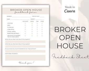 Broker Open House Feedback, Open House Feedback , Real Estate Marketing , Open House Feedback Template , Canva Template, Open House Flyer