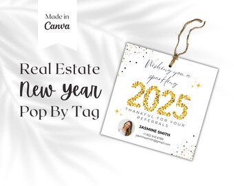 Happy New Year 2025 Realtor Marketing Printable Holiday Gift Tags , Client Appreciation, Real Estate Branding , Year of the Snake