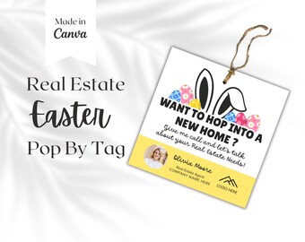 Realtor Easter Pop by Tags , Hoppy Easter Bunny Printable Tag Template , Spring  Gift Card , Easter Basket Tag , Real Estate Marketing