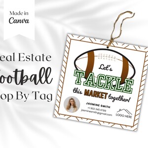 Pop-by-tag voetbalthema voor makelaarsmarketing - gunst voetbalfeest, Super Bowl afdrukbare sjabloon makelaar cadeaukaartje