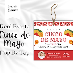 Etiquetas Pop-by del Cinco de Mayo, Plantilla de etiqueta imprimible para marca de agente inmobiliario, Etiqueta de agradecimiento, Marketing inmobiliario