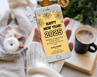 Real Estate Digital New Years Card 2025, Happy New Year , Modern Holiday Card , Year of the Snake , Realtor Marketing