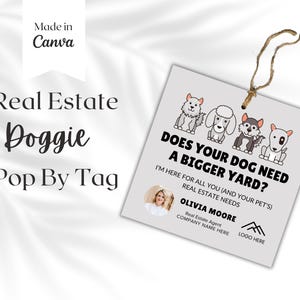 Doggie Pop by Tag, Tagi prezentowe dla zwierząt, Marketing dla agentów nieruchomości doceniających klientów, Branding nieruchomości, Karty z podziękowaniami, szablon tagu prezentowego