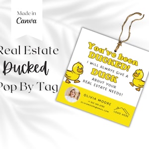 You've been DUCKED pop-by-tagsjabloon, cadeaulabelsjabloon, klantwaardering, makelaarsmarketing, vastgoedbranding