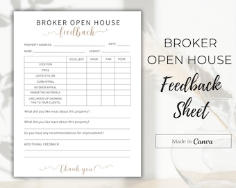Broker Open House Feedback, Open House Feedback , Real Estate Marketing , Open House Feedback Template , Canva Template, Open House Flyer