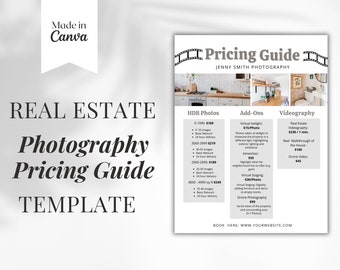 Photography Pricing Guide Template , Price List, Real Estate Photography , Canva Template , Realtor Marketing