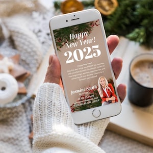 Carte de vœux numérique 2025 pour l'immobilier, bonne année, carte de vœux moderne, année du serpent, marketing des agents immobiliers