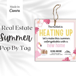 Zomer makelaar pop-by-tags afdrukbare kaart onroerend goed marketing sjabloon cadeaubon, instant download, listingpresentatie