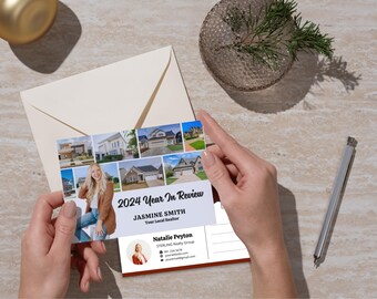 Year In Review Postcard Real Estate Template , Modern Holiday Card , Happy New Year 2025 Realtor Marketing Canva