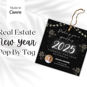 Gelukkig Nieuwjaar 2025 makelaar marketing afdrukbare vakantie cadeaukaartjes, waardering van de klant, onroerend goed branding, jaar van de slang