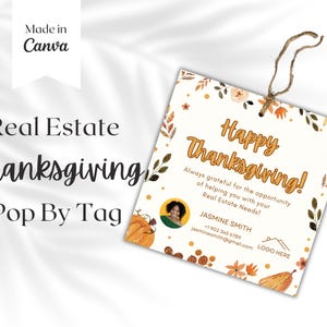 Etiquetas para presentes de Ação de Graças para impressão Marketing imobiliário - Modelos editáveis para feriados Branding imobiliário