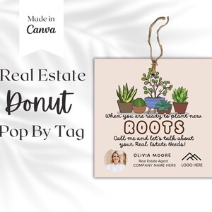 Roots komt op tagsjabloon, sjabloon voor cadeaulabels, klantwaardering, makelaarsmarketing, vastgoedbranding